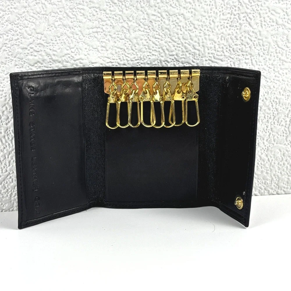 Plains States Leather Co Key Case Men OS Black 8 Hook Tri-fold Wallet Minimalist